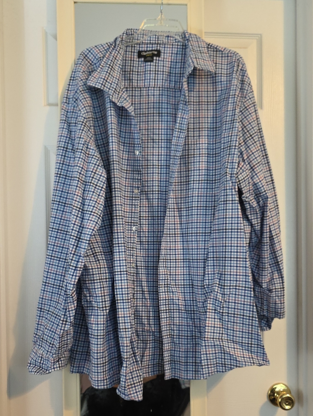 Claiborne Navy and White Multi-Check Men's Button-Up Shirt
